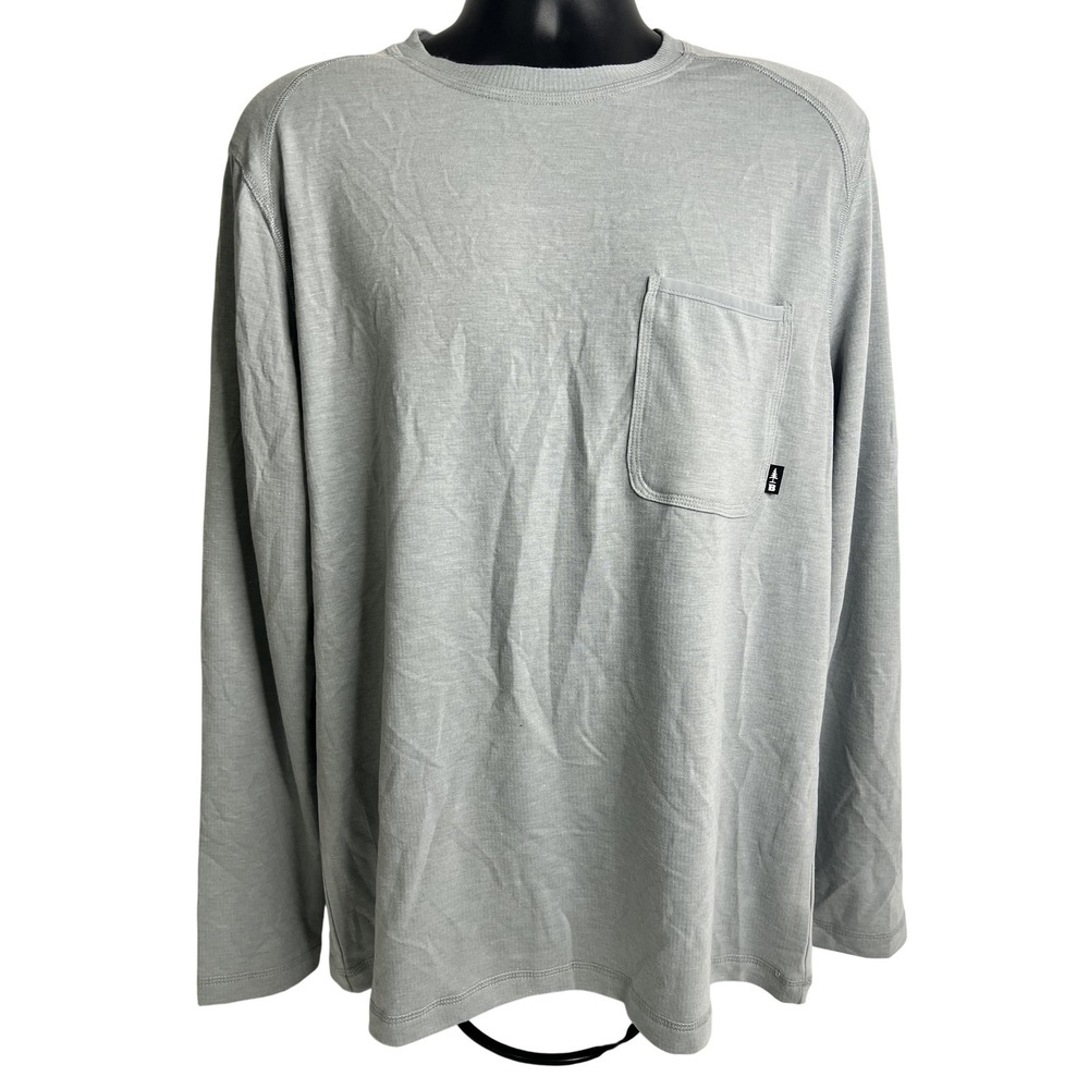 Bass Outdoor Shirt Mens Large Gray Long Sleeve Util-Tee‎ Pocket Stretch Raglan